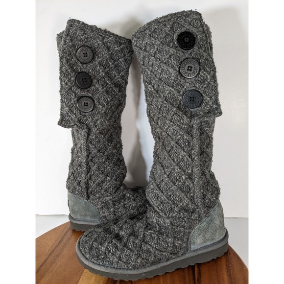 UGG Australia Lattice womens boots Size 7 Tall Knit Gray SN 3066 Winter Shoes - Picture 3 of 11